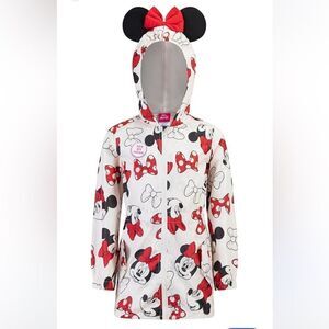 Disney Minnie Mouse Red and White Jacket Windbreaker White Red Black Hood Bow
